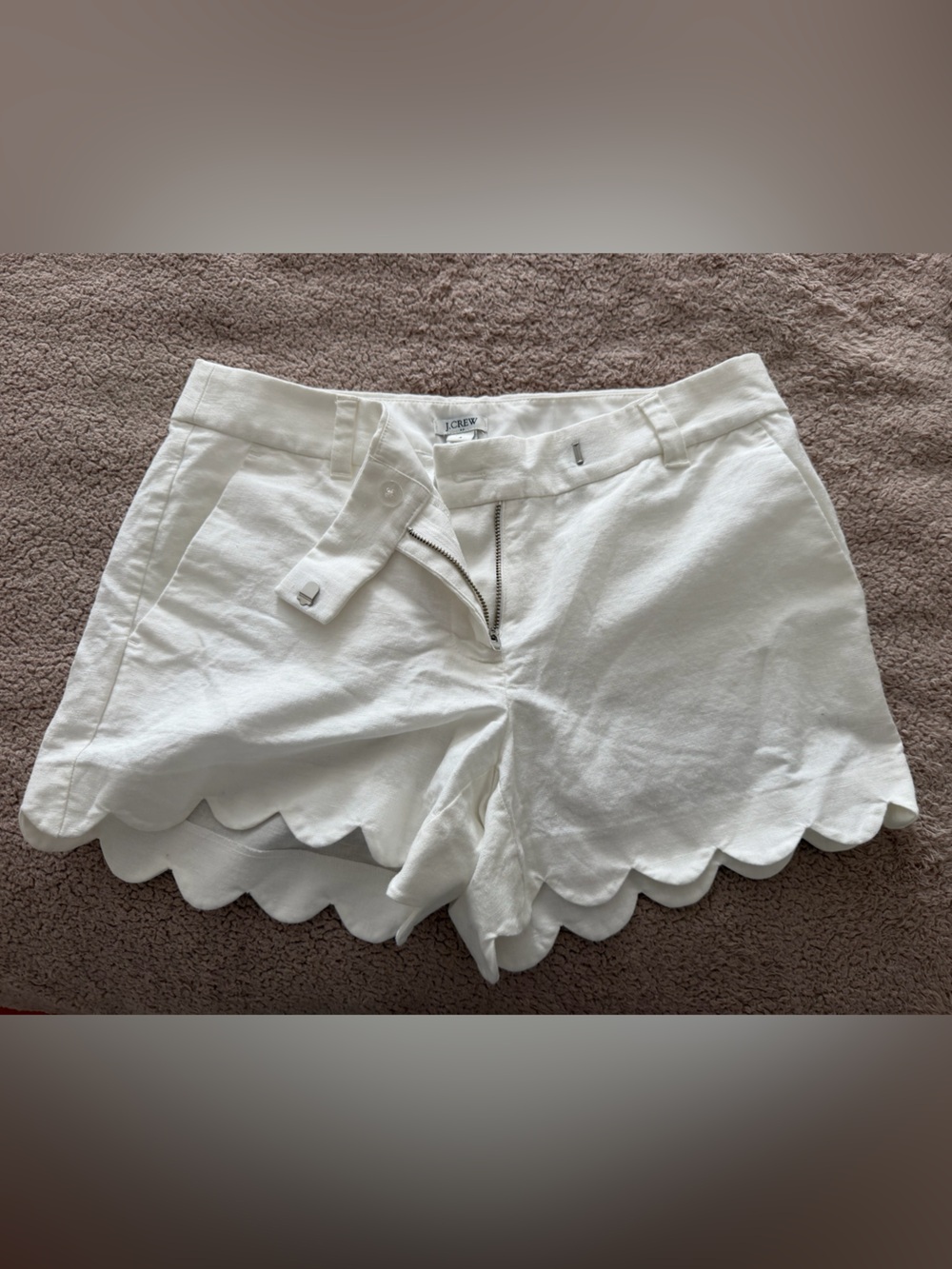 J. Crew White Scallop Hem High-Waist Shorts